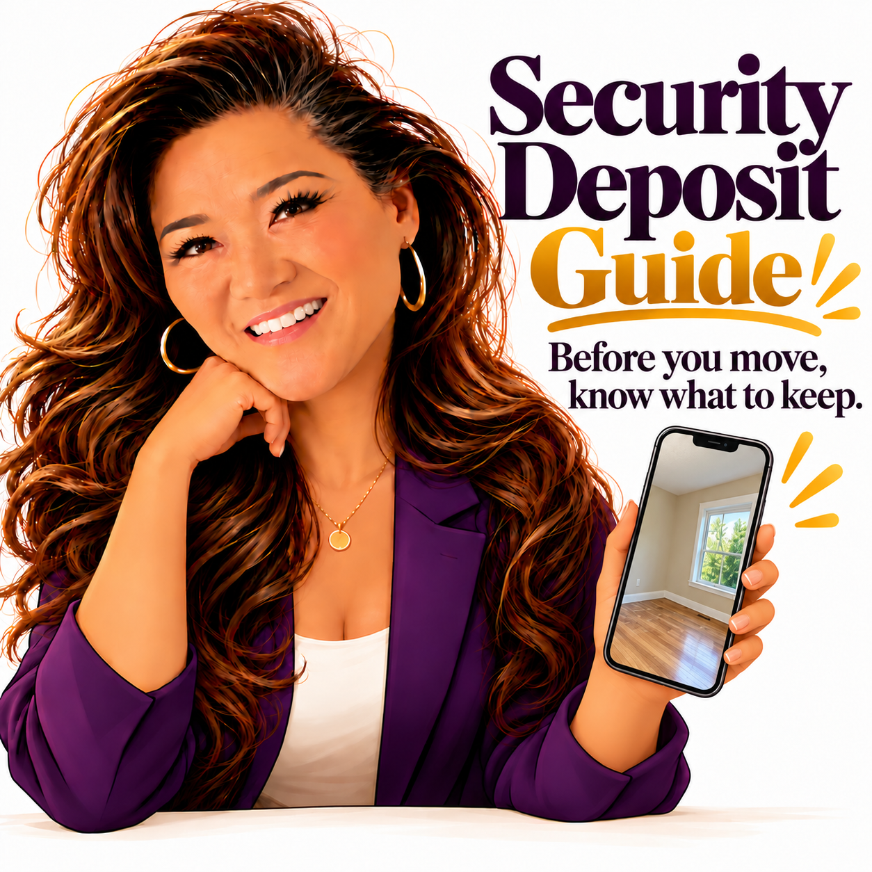 Security Deposit Guide illustration of a renter documenting a rental room on her phone